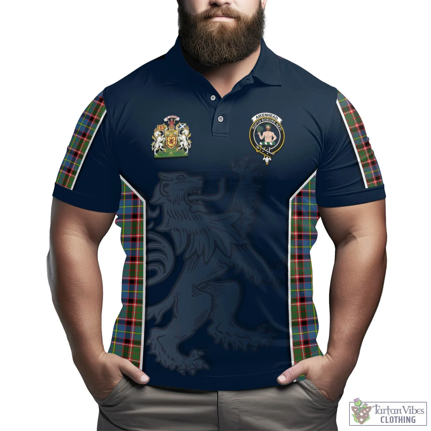 Aikenhead Tartan Men's Polo Shirt with Family Crest and Lion Rampant Vibes Sport Style