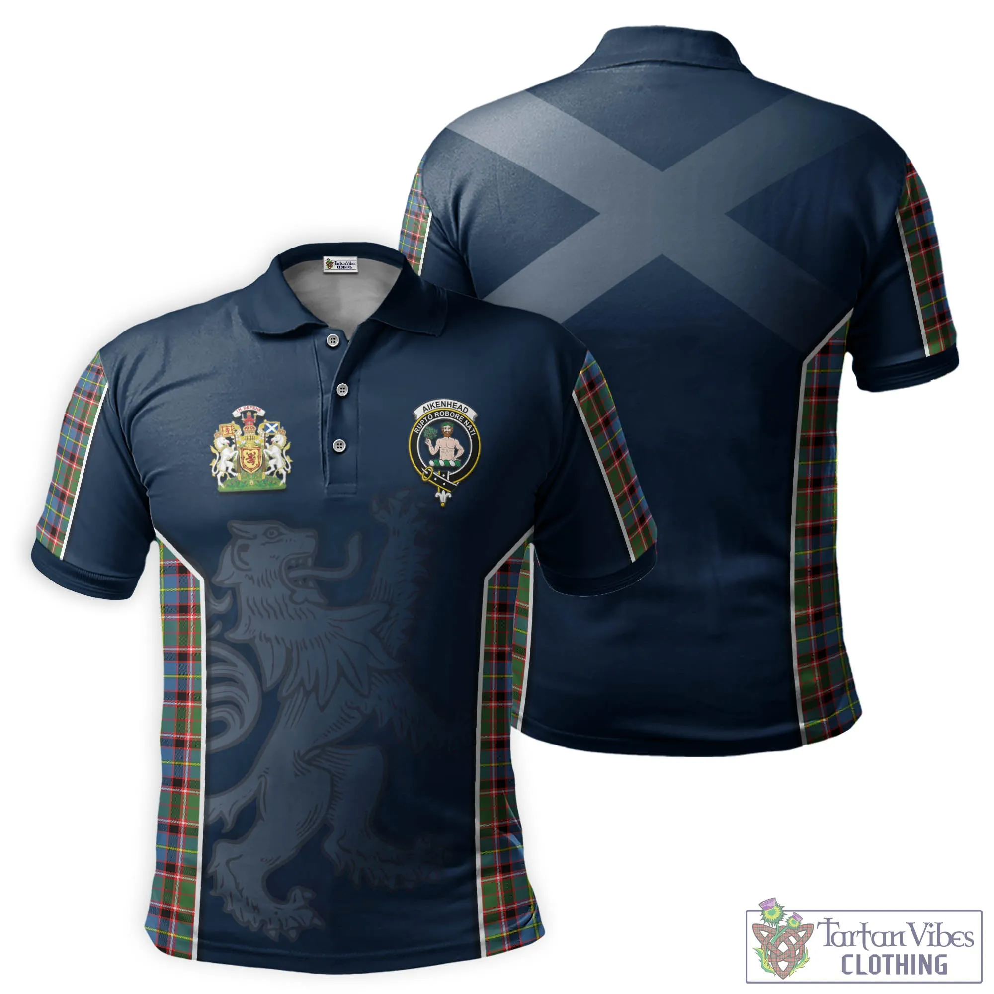 Aikenhead Tartan Men's Polo Shirt with Family Crest and Lion Rampant Vibes Sport Style