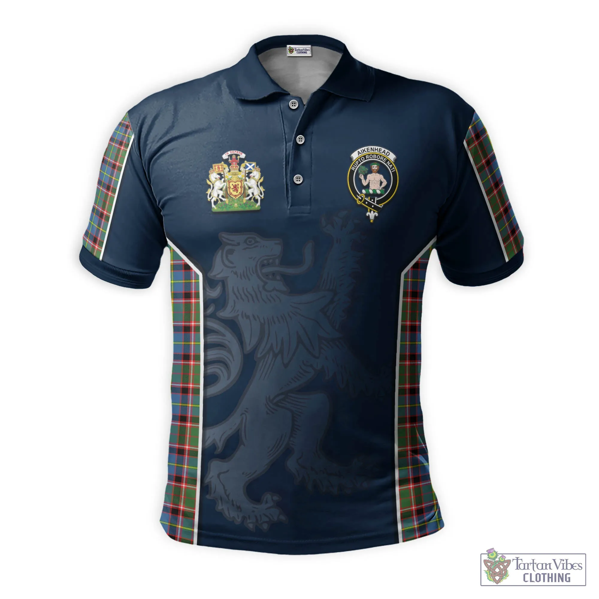 Aikenhead Tartan Men's Polo Shirt with Family Crest and Lion Rampant Vibes Sport Style