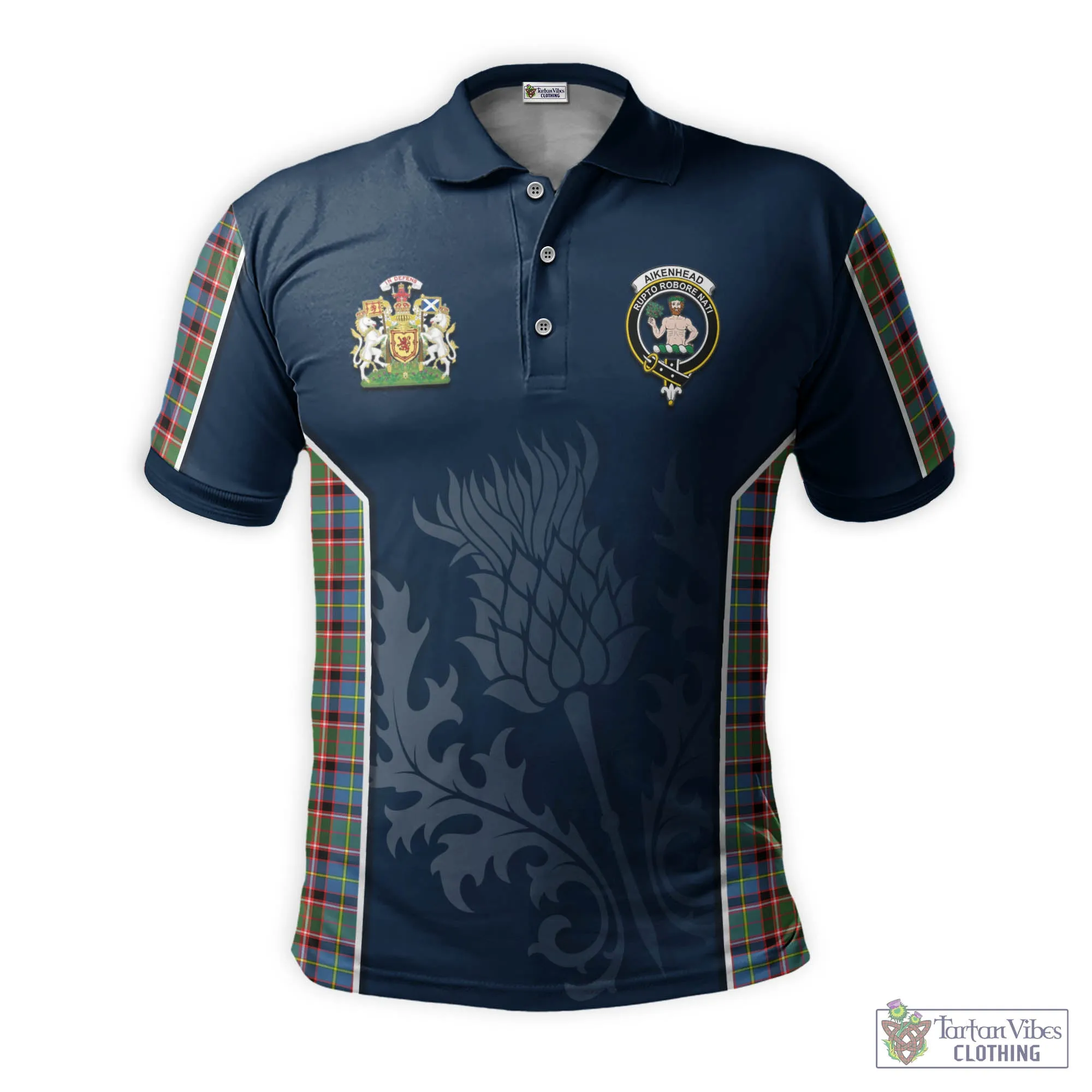 Aikenhead Tartan Men's Polo Shirt with Family Crest and Scottish Thistle Vibes Sport Style