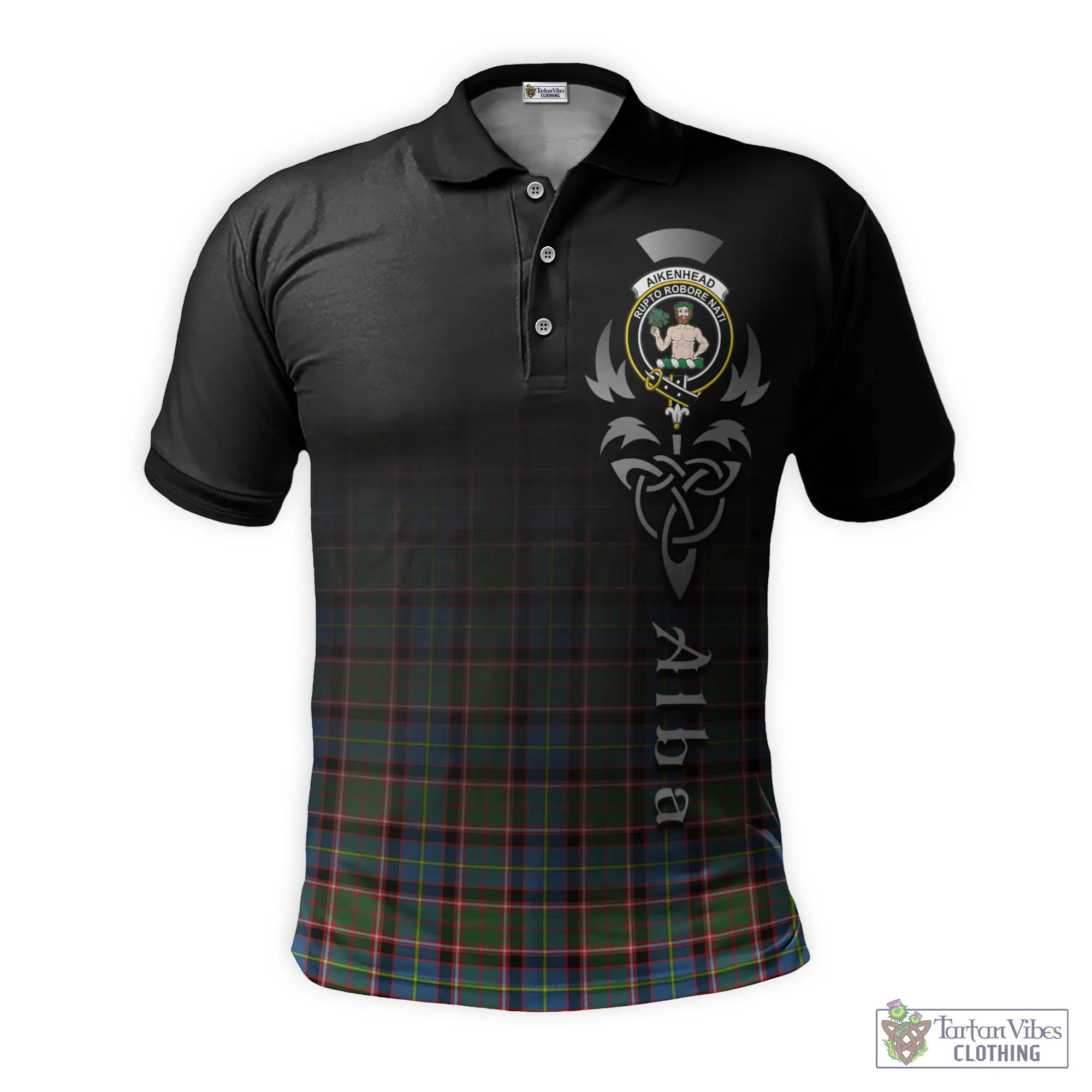 Aikenhead Tartan Polo Shirt Featuring Alba Gu Brath Family Crest Celtic Inspired