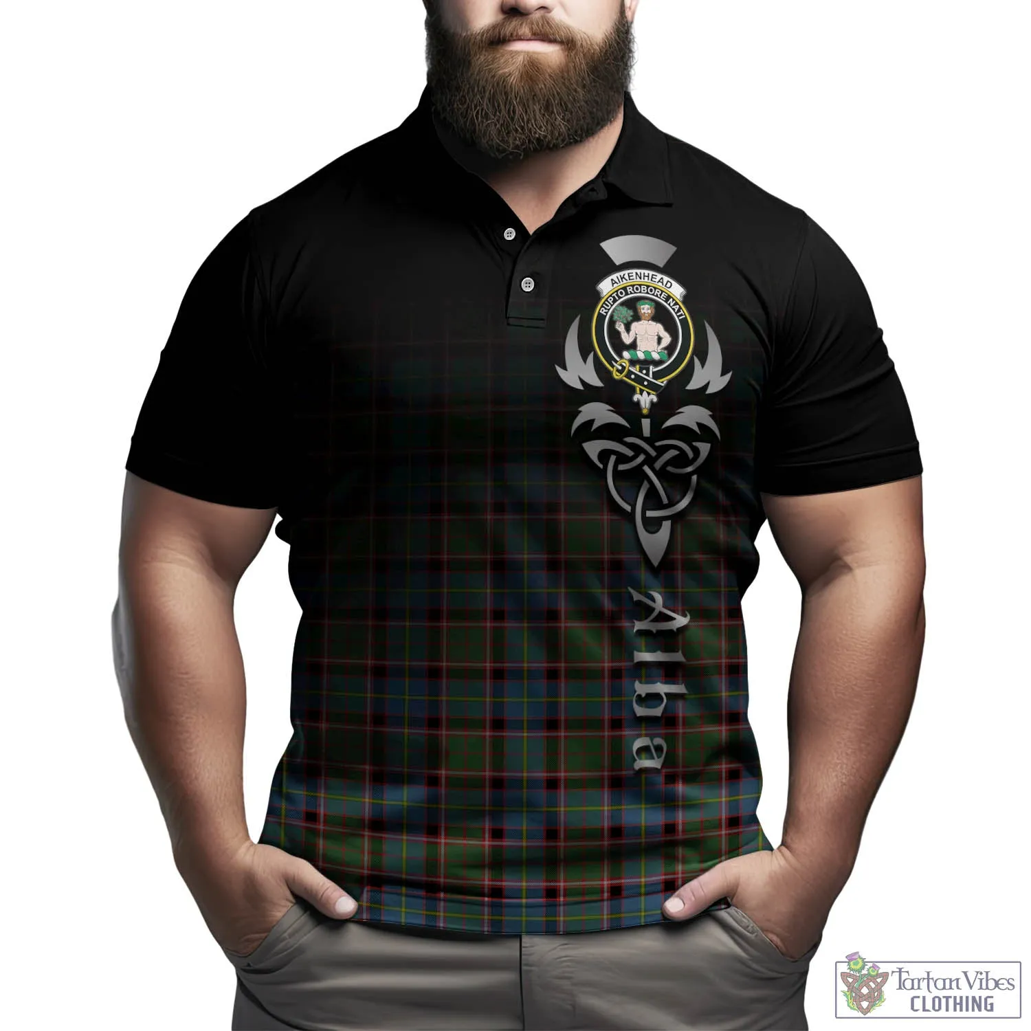 Aikenhead Tartan Polo Shirt Featuring Alba Gu Brath Family Crest Celtic Inspired