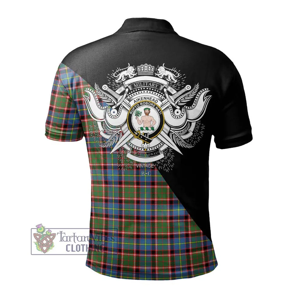 Aikenhead Tartan Polo Shirt with Family Crest and Military Logo Style