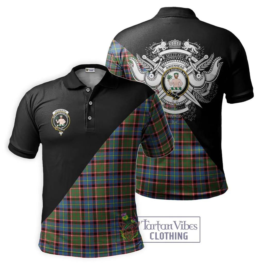 Aikenhead Tartan Polo Shirt with Family Crest and Military Logo Style