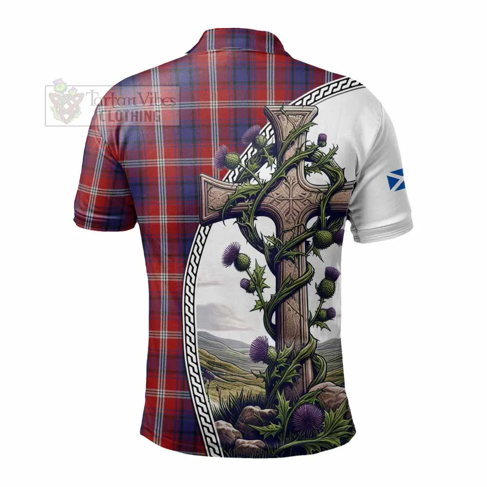 Ainslie Tartan Polo Shirt with Family Crest and St. Andrew's Cross Accented by Thistle Vines