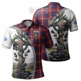 Ainslie Tartan Polo Shirt with Family Crest and St. Andrew's Cross Accented by Thistle Vines