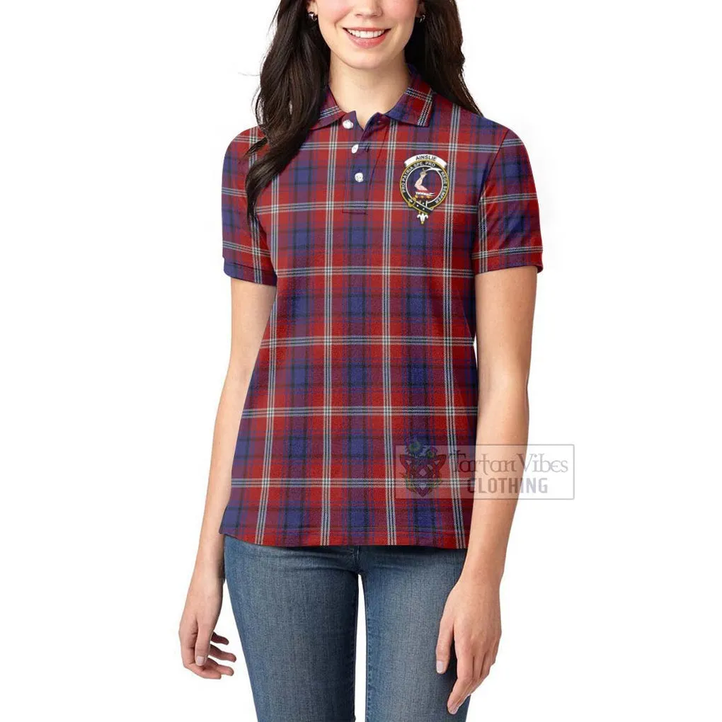 Ainslie Tartan Women's Polo Shirt with Family Crest Celtic Skull Style