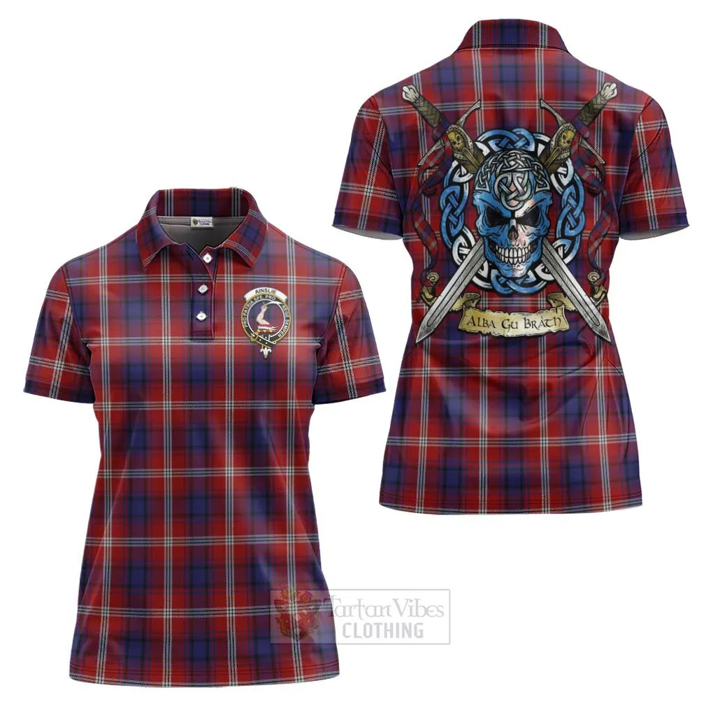 Ainslie Tartan Women's Polo Shirt with Family Crest Celtic Skull Style