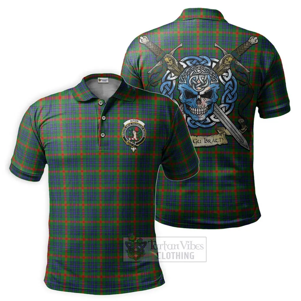 Aiton Tartan Polo Shirt with Family Crest Celtic Skull Style