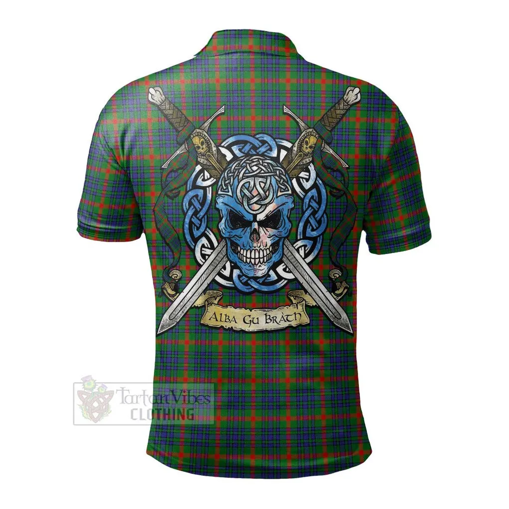 Aiton Tartan Polo Shirt with Family Crest Celtic Skull Style