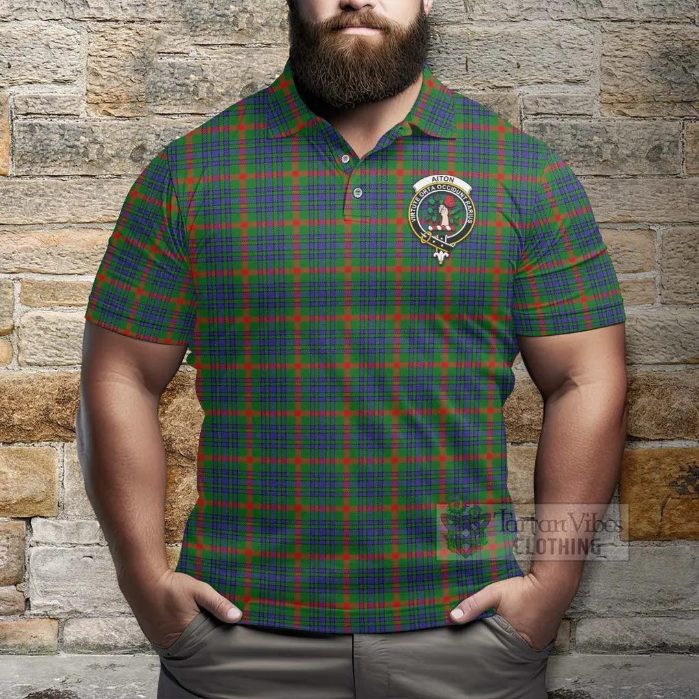 Aiton Tartan Polo Shirt with Family Crest Celtic Skull Style