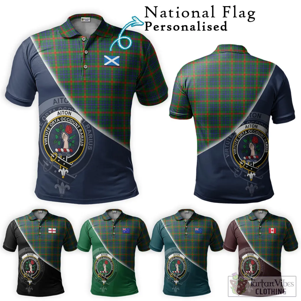 Aiton Tartan Polo Shirt with Personalised National Flag and Family Crest Half Style