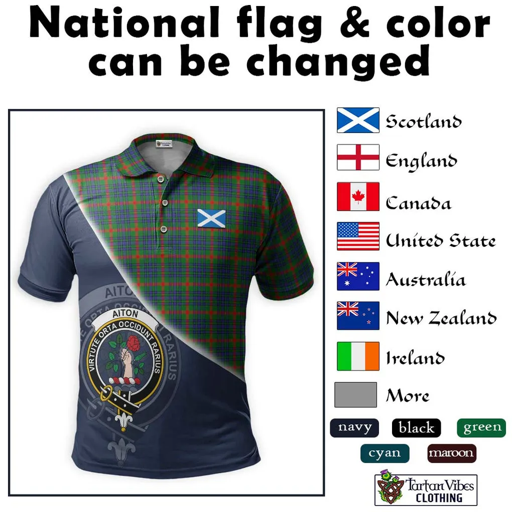 Aiton Tartan Polo Shirt with Personalised National Flag and Family Crest Half Style