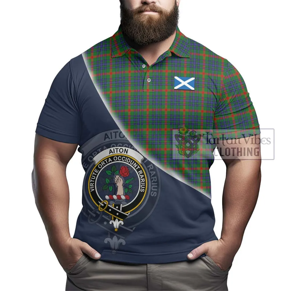 Aiton Tartan Polo Shirt with Personalised National Flag and Family Crest Half Style