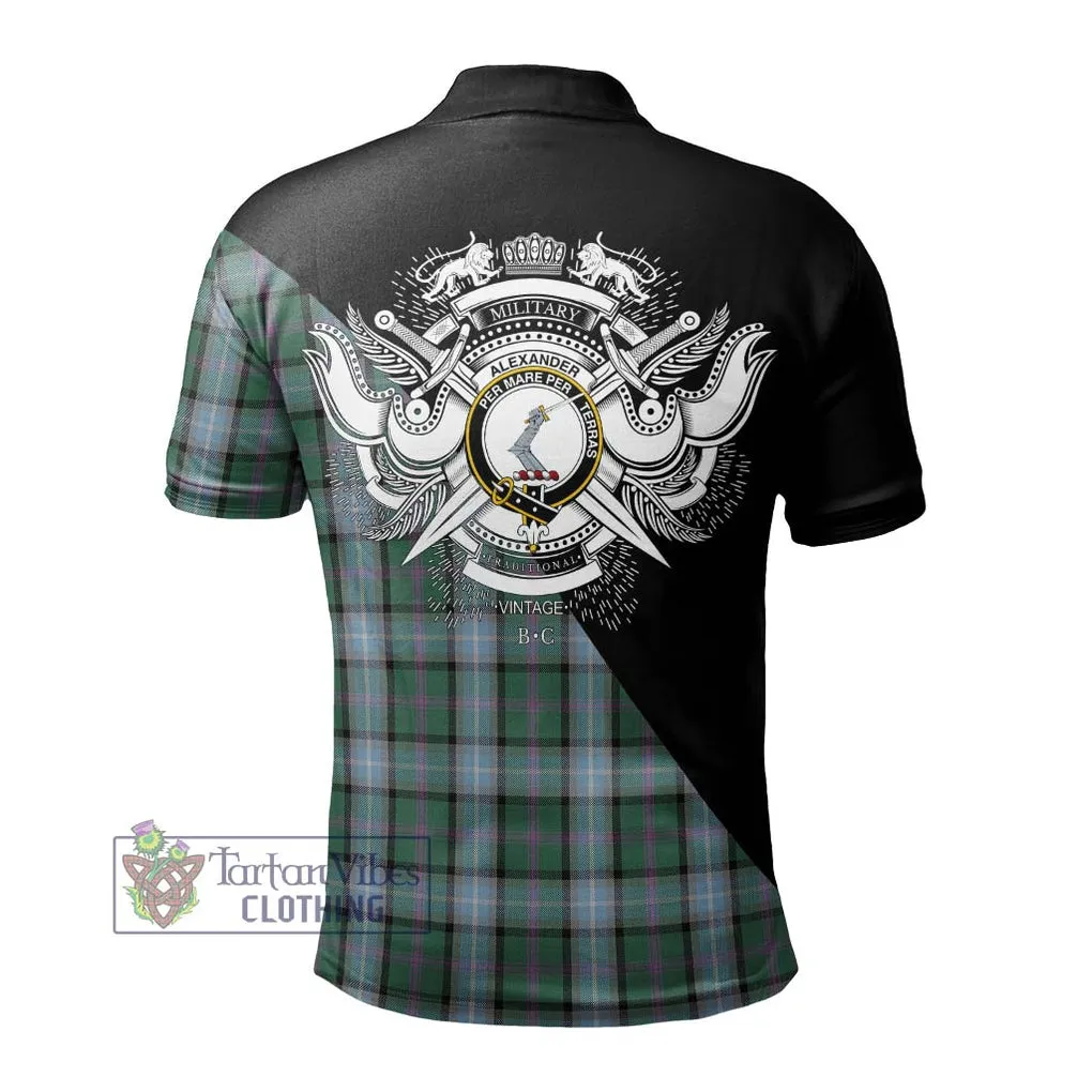 Alexander of Menstry Hunting Tartan Polo Shirt with Family Crest and Military Logo Style