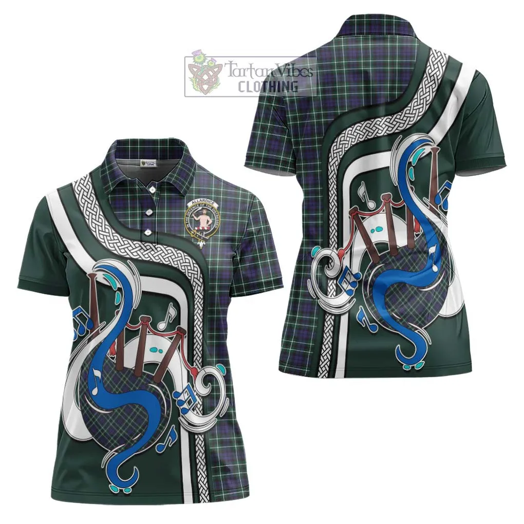 Allardice Tartan Women's Polo Shirt with Epic Bagpipe Style