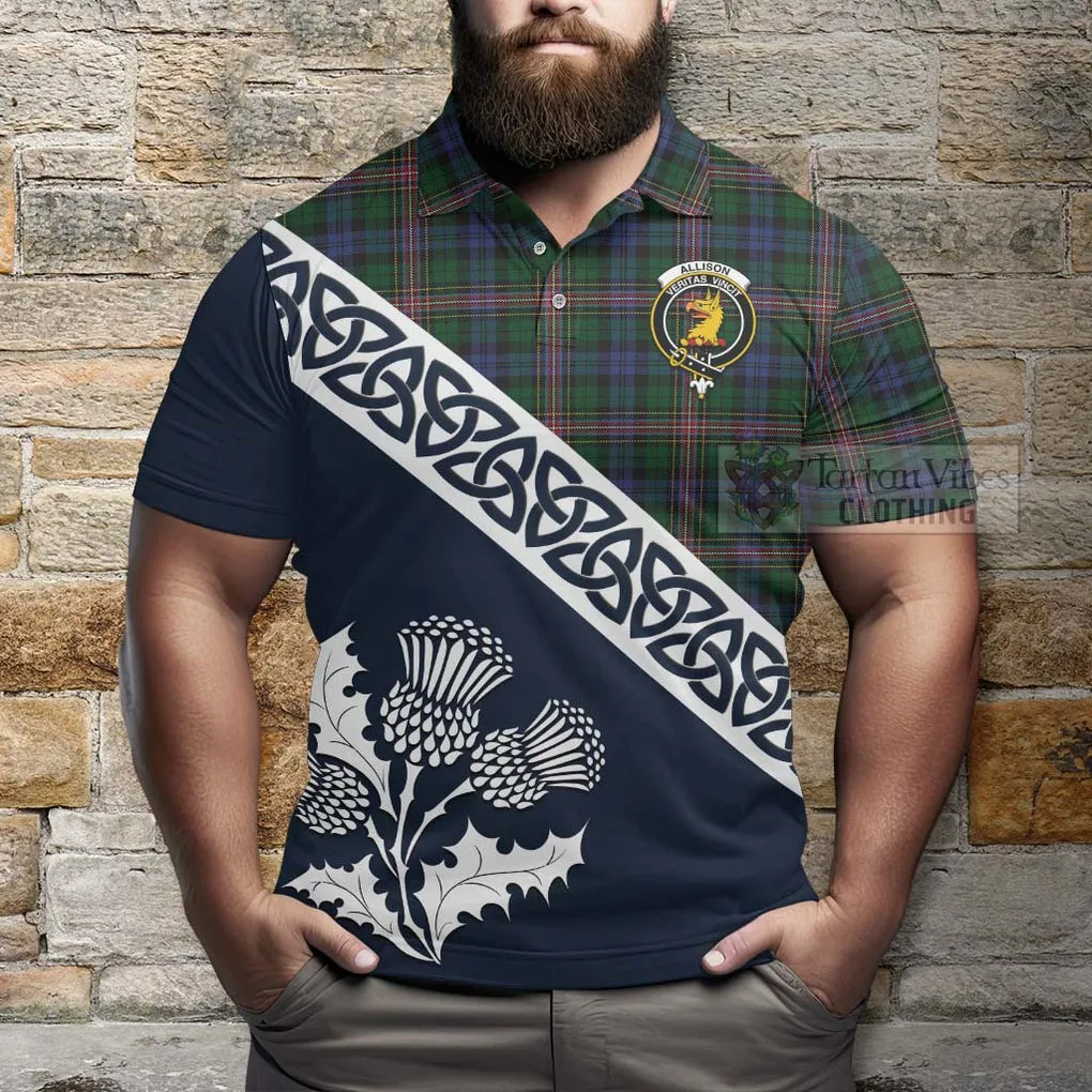 Allison Tartan Polo Shirt Featuring Thistle and Scotland Map