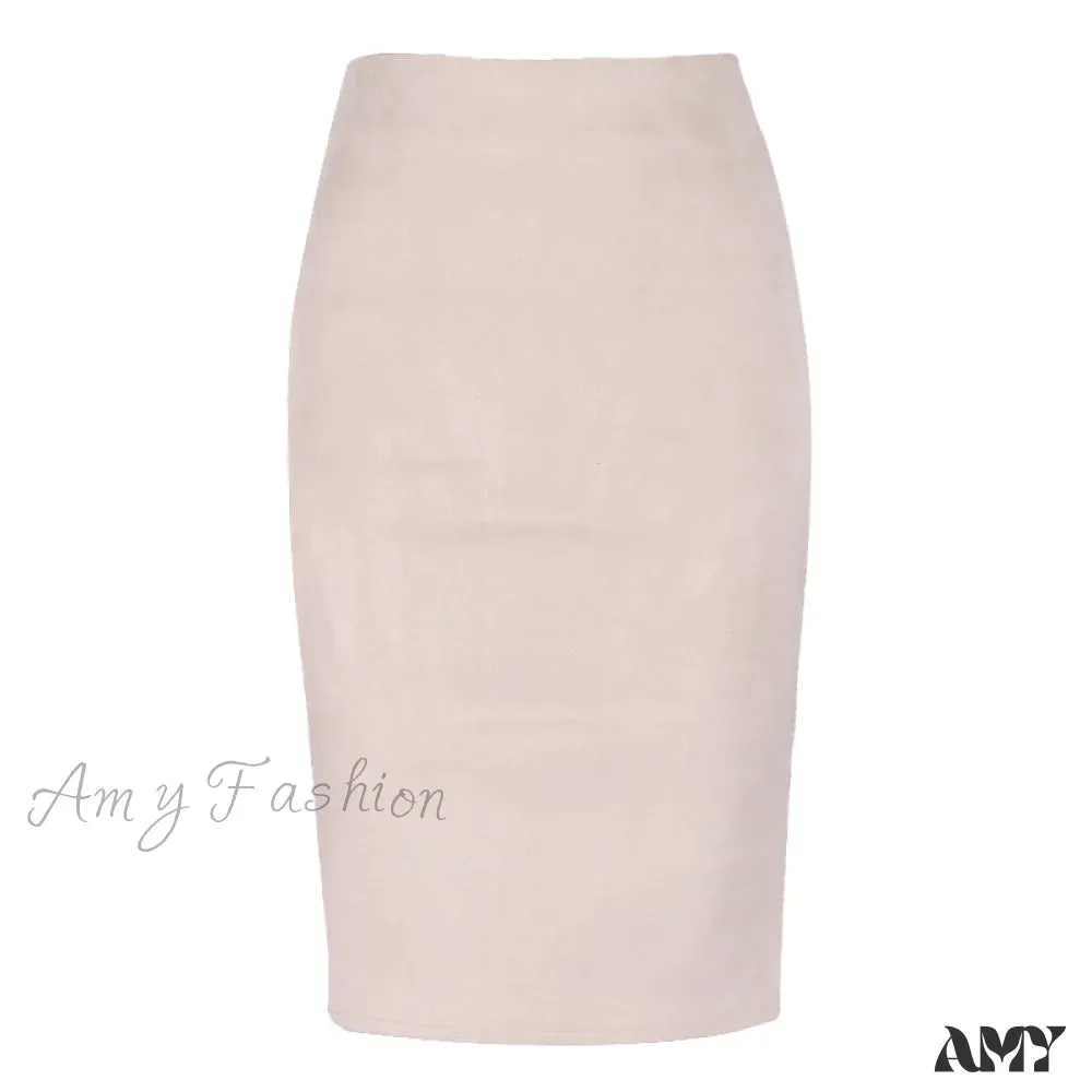 Amy Fashion - Solid Color Pencil Skirt