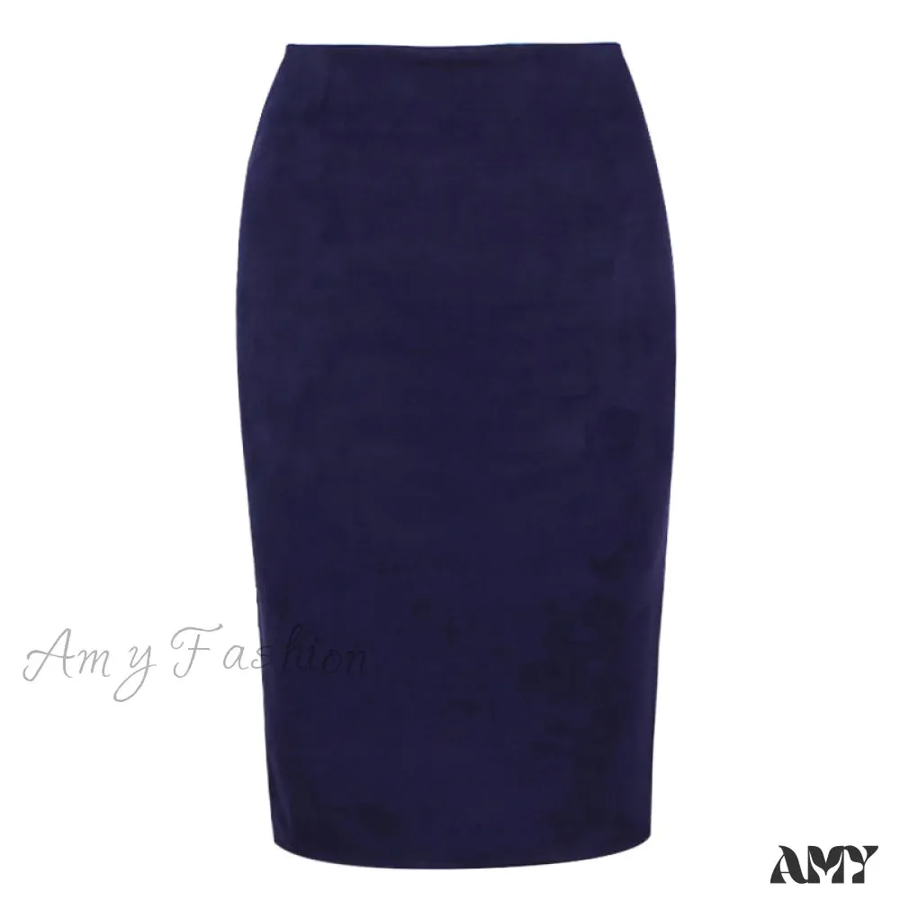 Amy Fashion - Solid Color Pencil Skirt