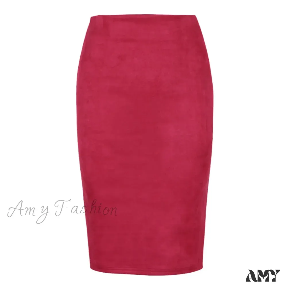 Amy Fashion - Solid Color Pencil Skirt