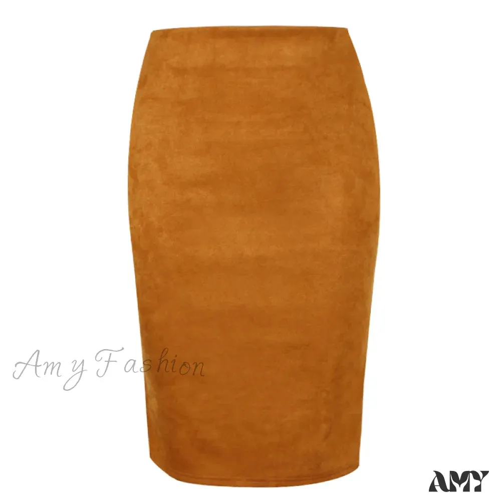 Amy Fashion - Solid Color Pencil Skirt