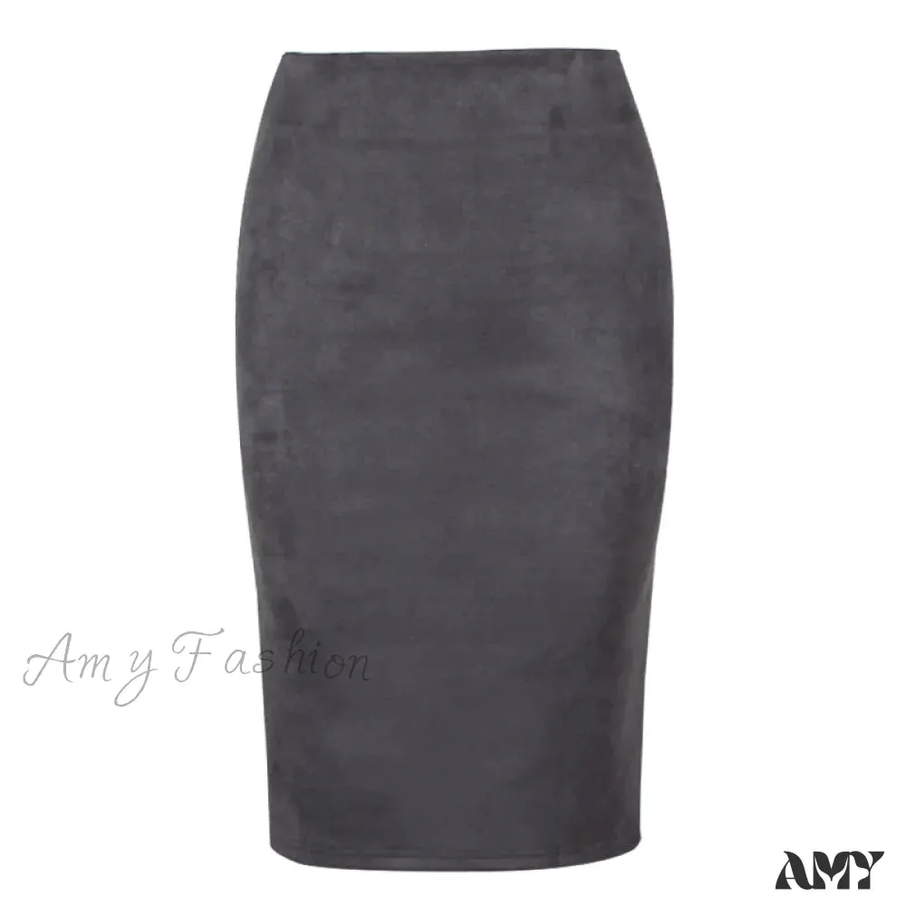 Amy Fashion - Solid Color Pencil Skirt