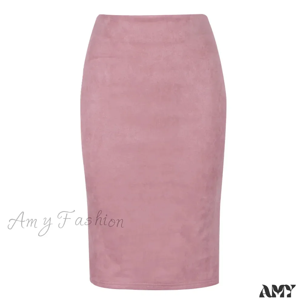 Amy Fashion - Solid Color Pencil Skirt