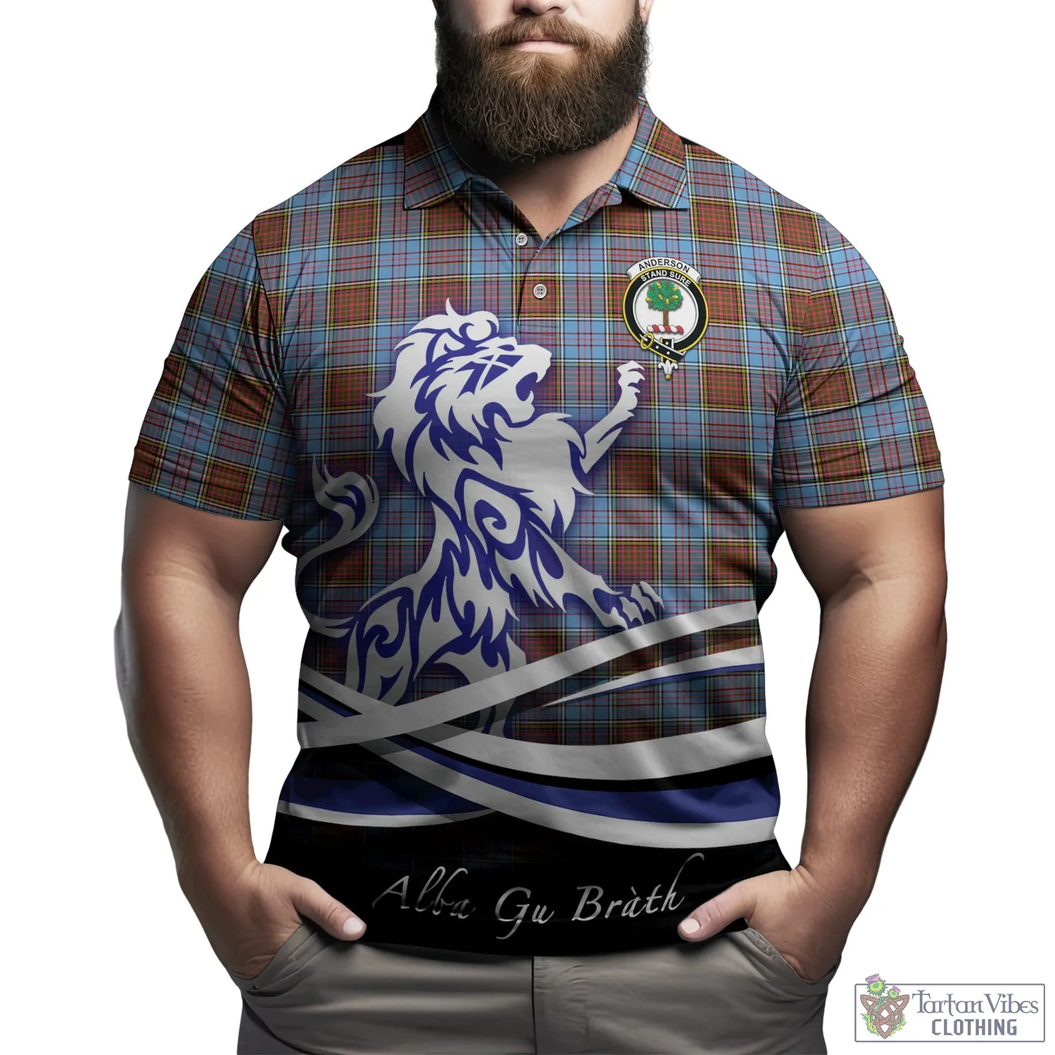 Anderson Modern Tartan Polo Shirt with Alba Gu Brath Regal Lion Emblem