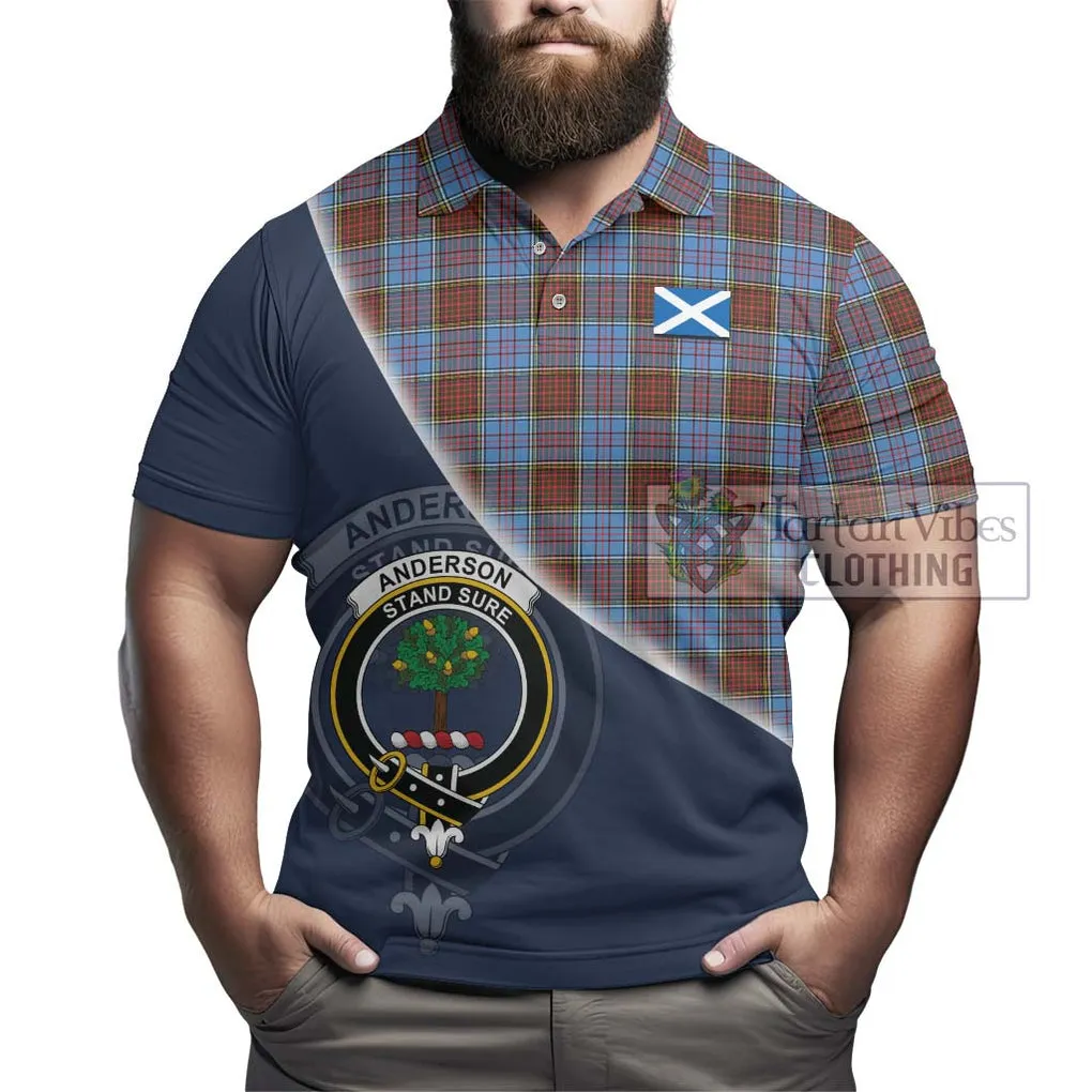 Anderson Modern Tartan Polo Shirt with Personalised National Flag and Family Crest Half Style