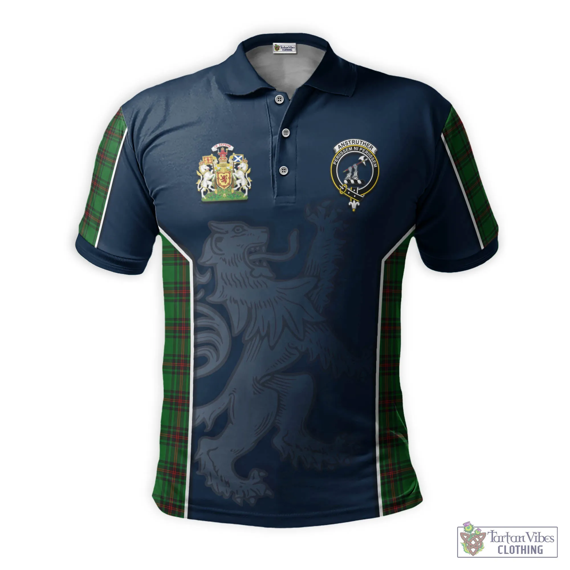 Anstruther Tartan Men's Polo Shirt with Family Crest and Lion Rampant Vibes Sport Style