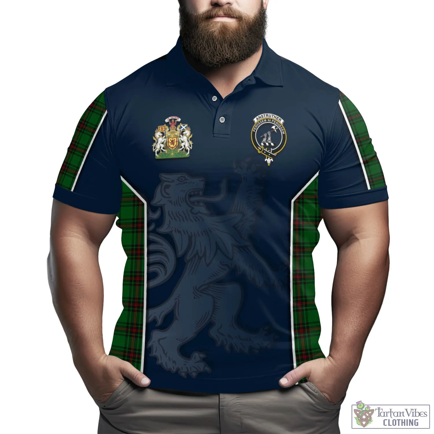 Anstruther Tartan Men's Polo Shirt with Family Crest and Lion Rampant Vibes Sport Style