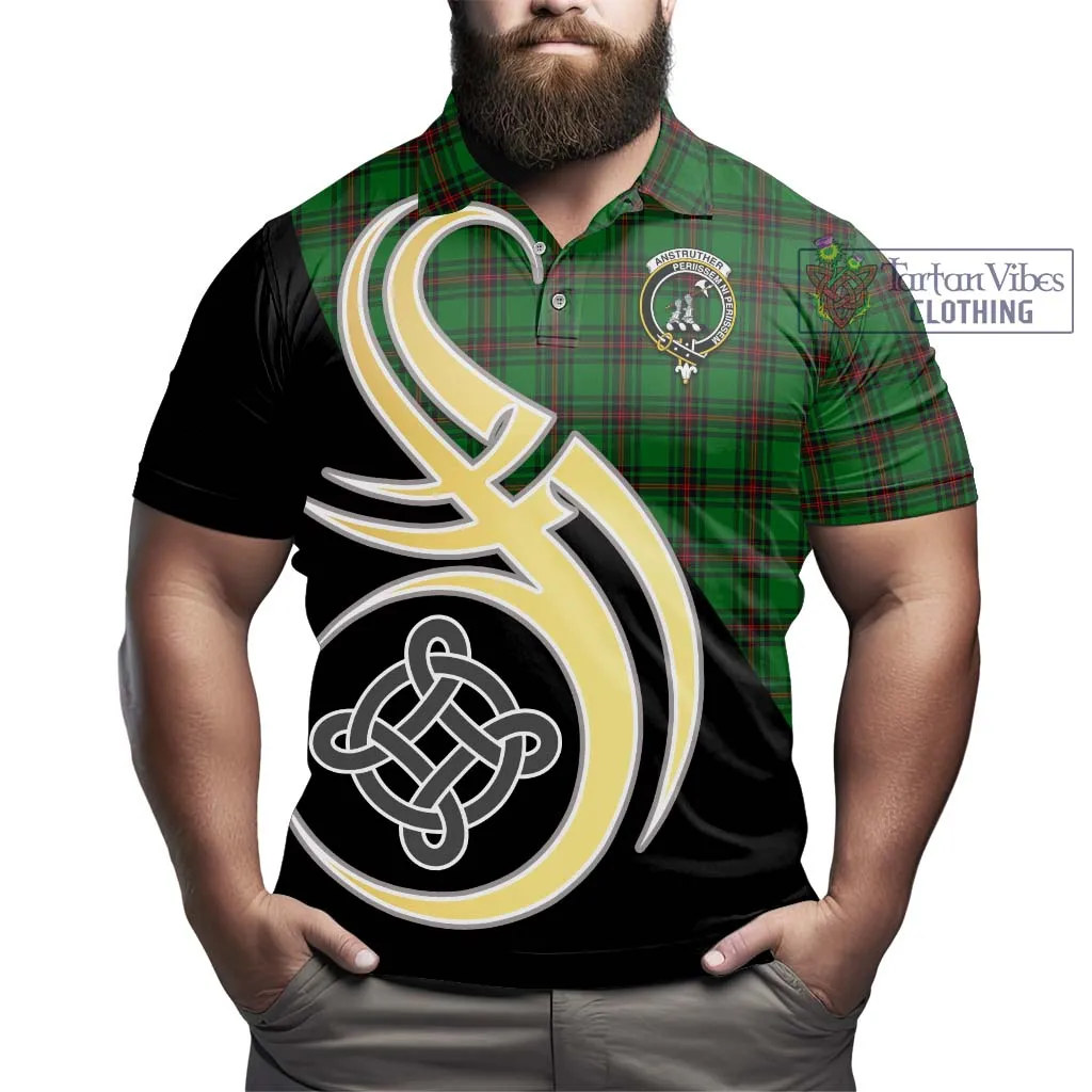 Anstruther Tartan Polo Shirt with Family Crest and Celtic Symbol Style