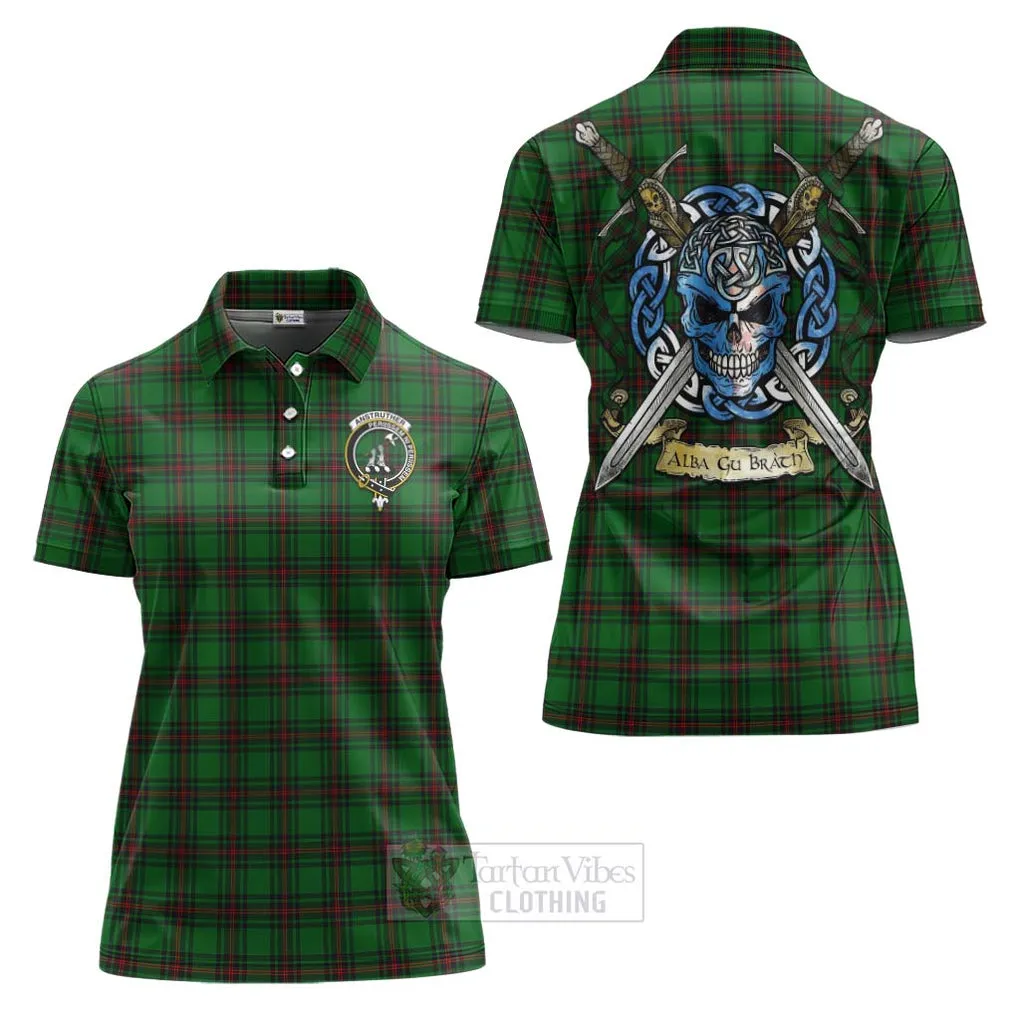 Anstruther Tartan Women's Polo Shirt with Family Crest Celtic Skull Style