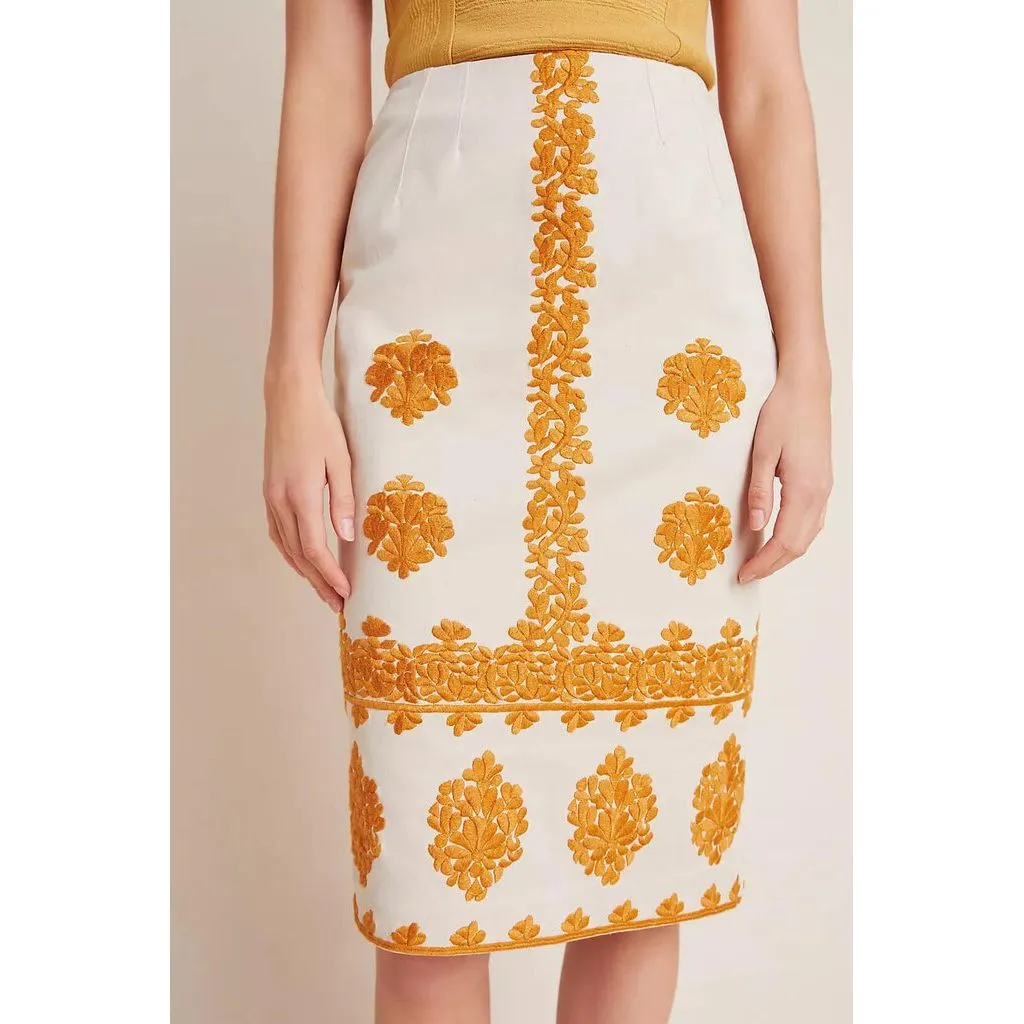 Anthropologie Verona Embroidered Pencil Skirt - Size 2