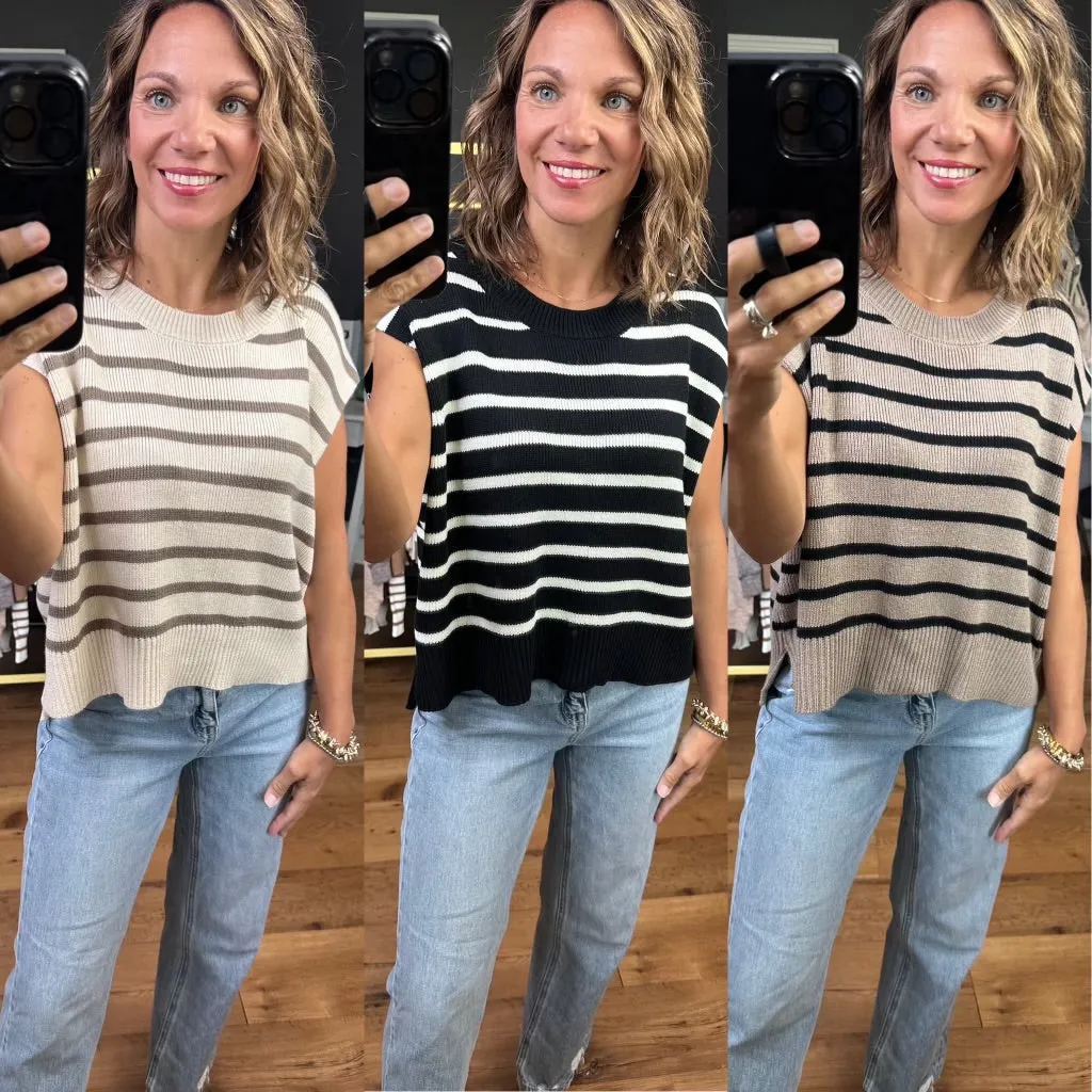 Anything In the World Striped Cap-Sleeve Knit Top - Multiple Options