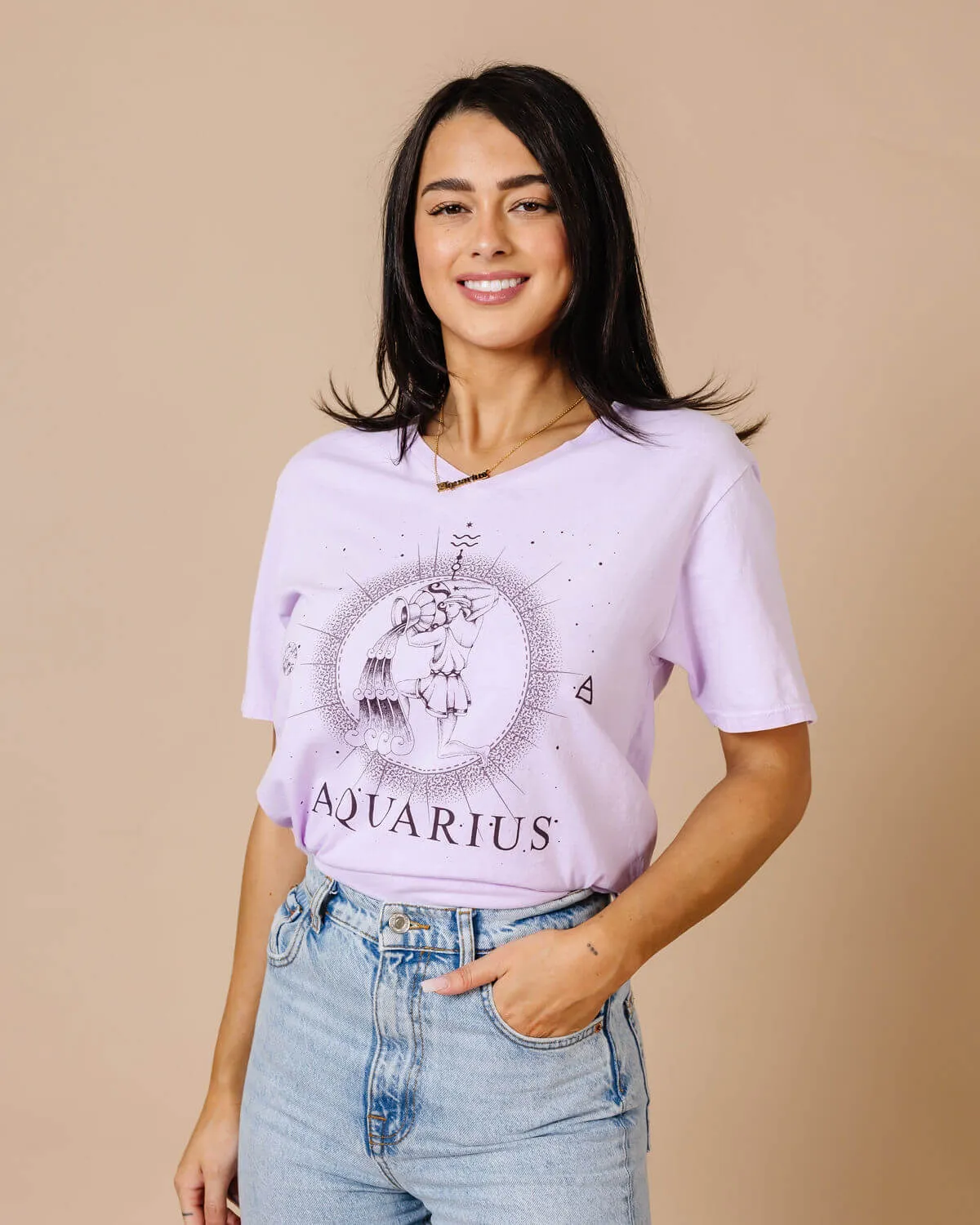 Aquarius Zodiac Graphic V-Neck T-Shirt | XS-2XL