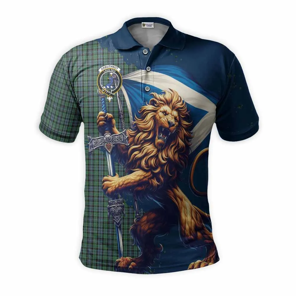 Arbuthnot Tartan Family Crest Men's Polo Shirt with Scottish Majestic Lion