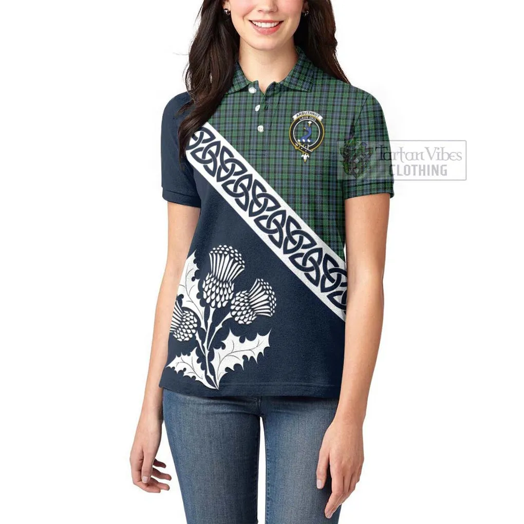 Arbuthnot Tartan Women's Polo Shirt Featuring Thistle and Scotland Map