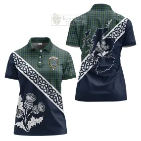 Arbuthnot Tartan Women's Polo Shirt Featuring Thistle and Scotland Map