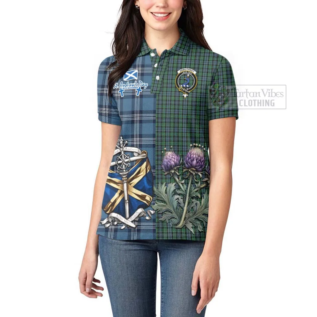 Arbuthnot Tartan Women's Polo Shirt Happy St. Andrew's Day Half Tartan Style