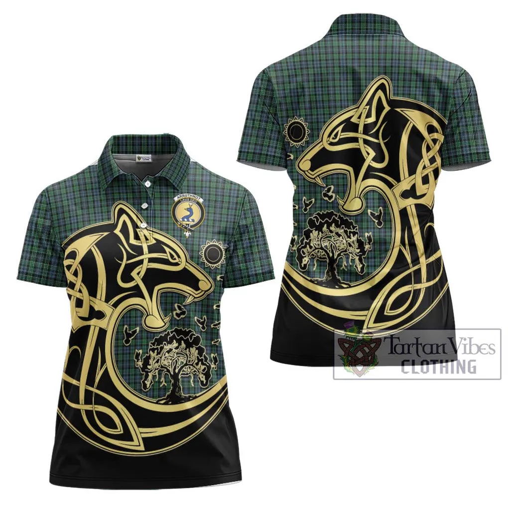 Arbuthnot Tartan Women's Polo Shirt with Family Crest Celtic Wolf Style