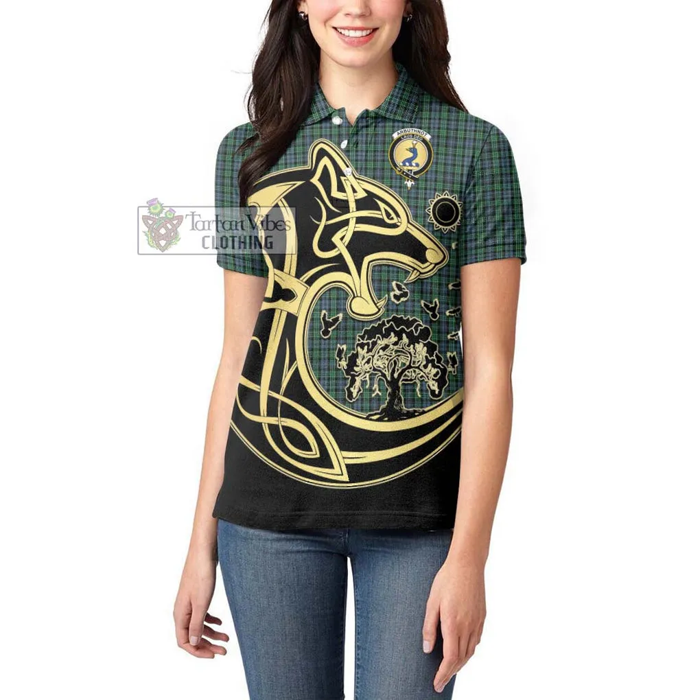 Arbuthnot Tartan Women's Polo Shirt with Family Crest Celtic Wolf Style