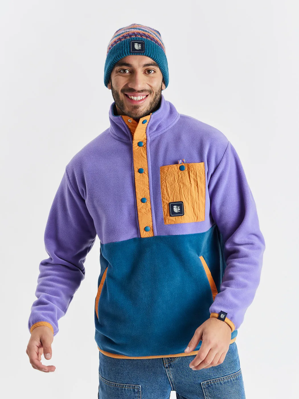 Aries Popper Neck Fleece Petrol & Deep Lavender