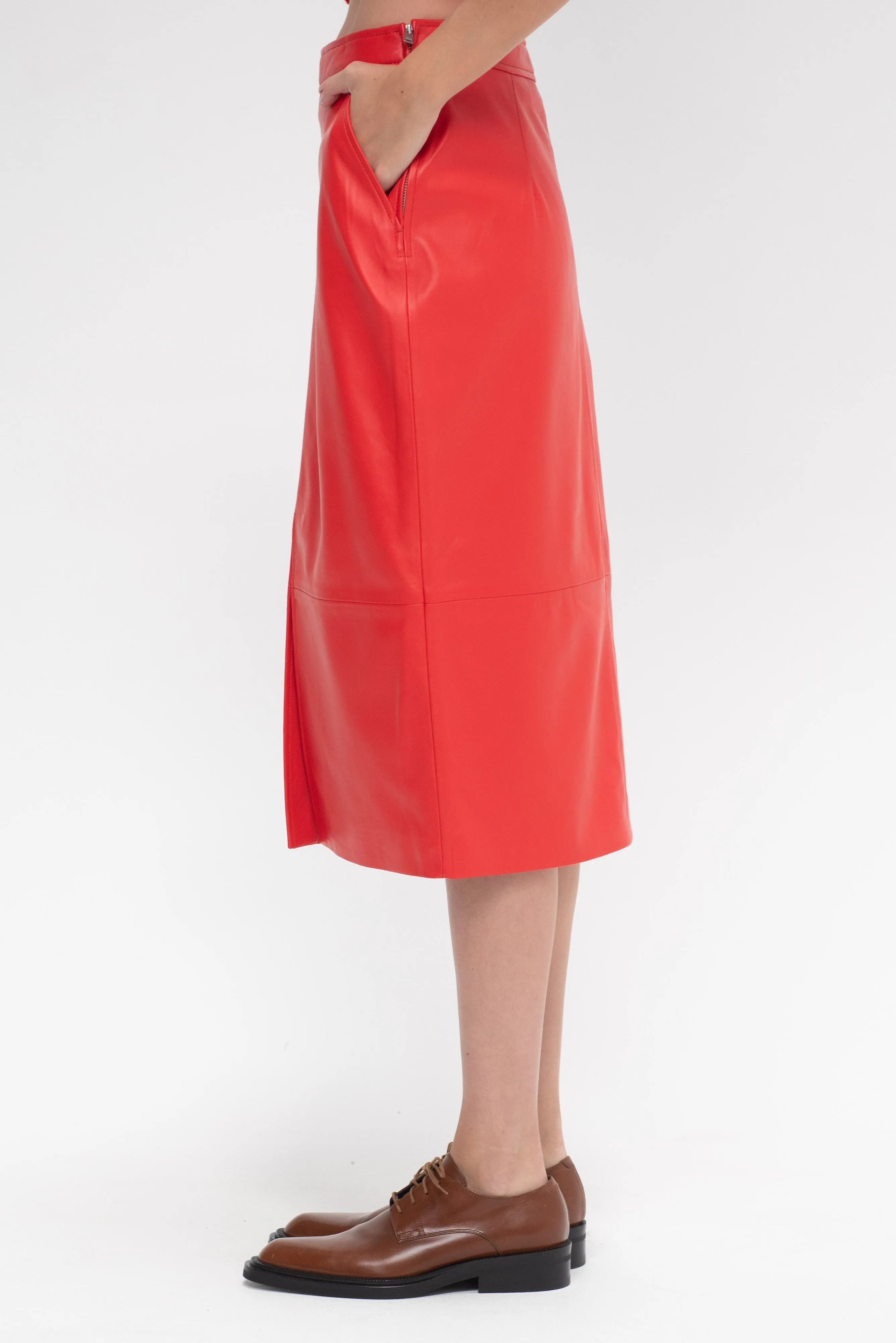 Arkina Leather Pencil Skirt, Scarlet