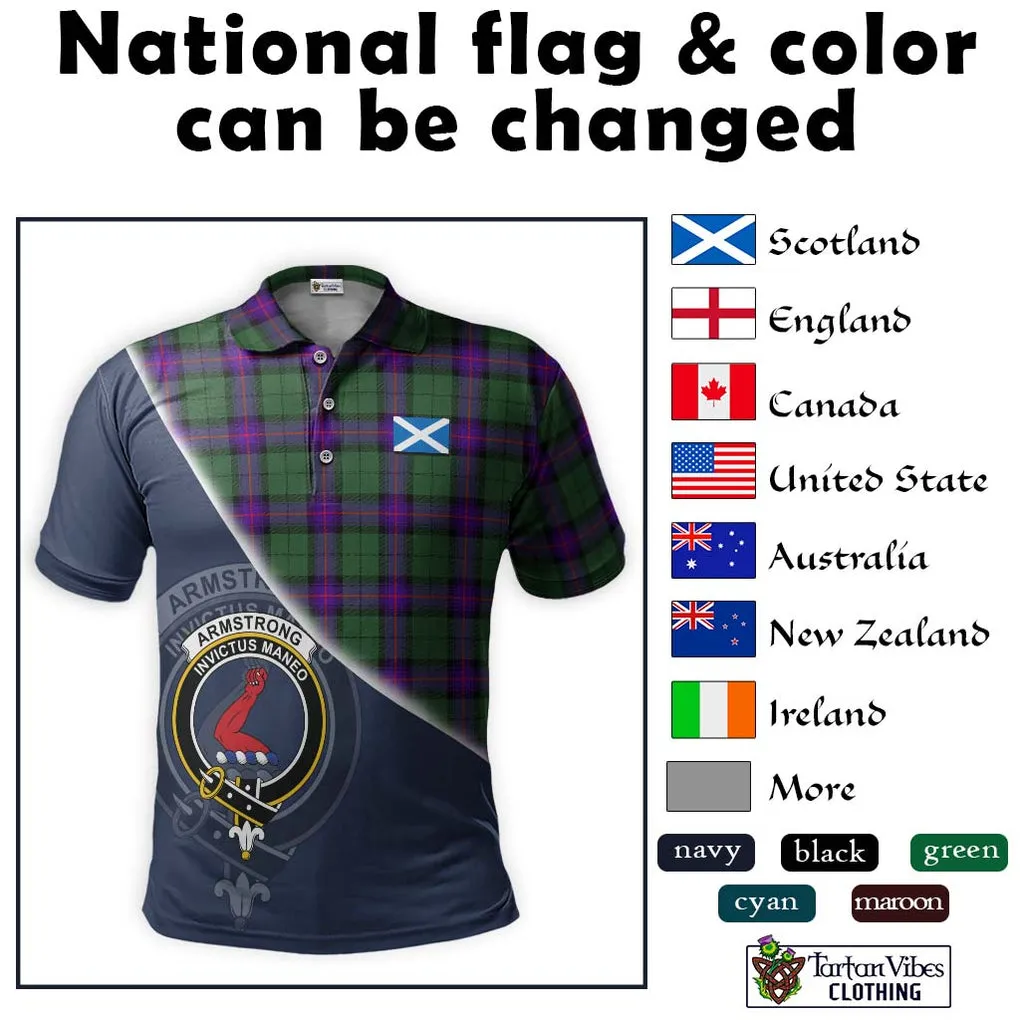 Armstrong Modern Tartan Polo Shirt with Personalised National Flag and Family Crest Half Style