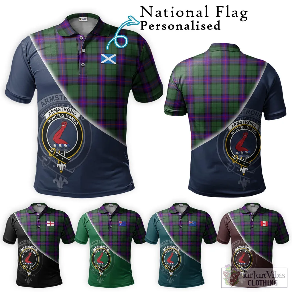 Armstrong Modern Tartan Polo Shirt with Personalised National Flag and Family Crest Half Style