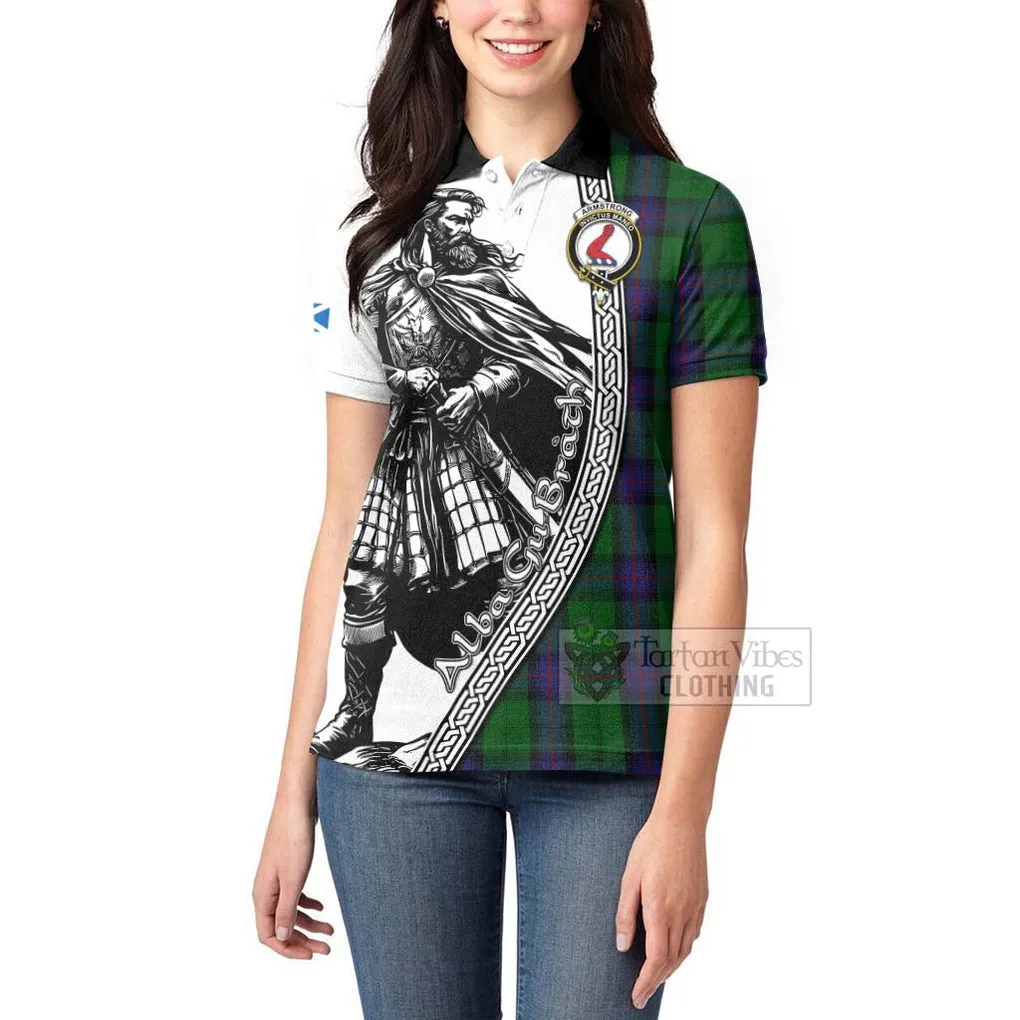 Armstrong Tartan Clan Crest Women's Polo Shirt with Highlander Warrior Celtic Style