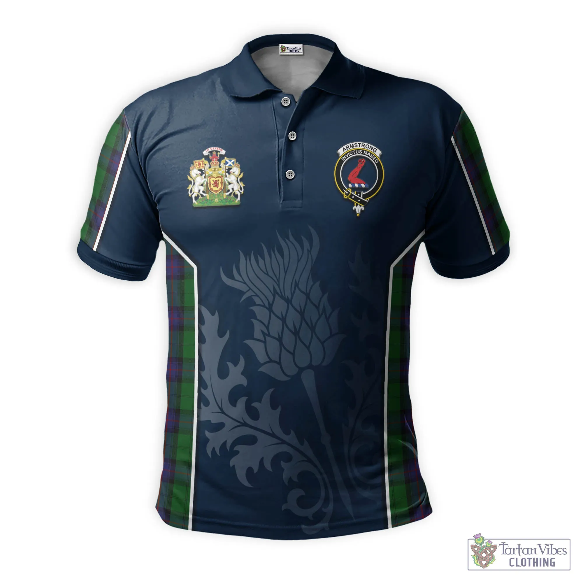 Armstrong Tartan Men's Polo Shirt with Family Crest and Scottish Thistle Vibes Sport Style