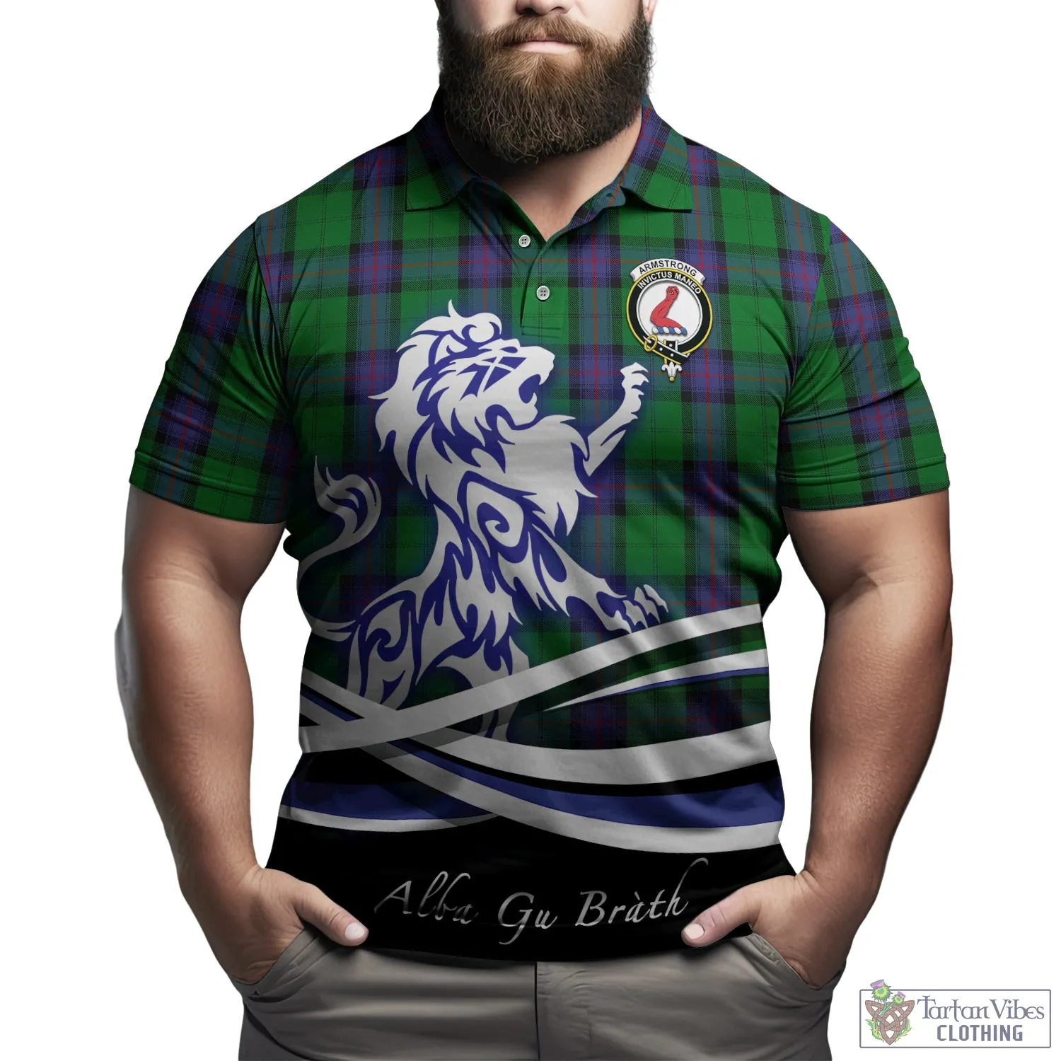 Armstrong Tartan Polo Shirt with Alba Gu Brath Regal Lion Emblem