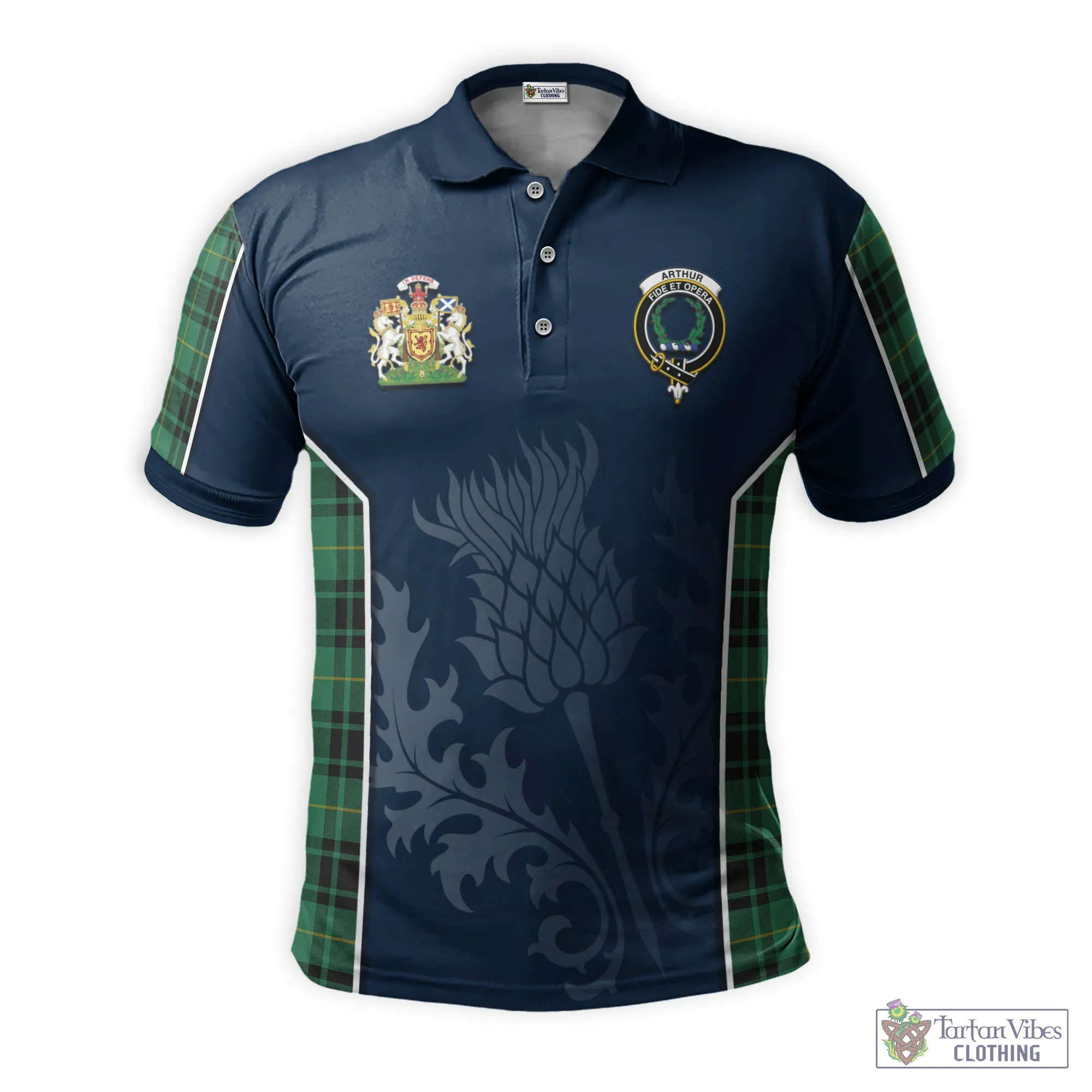 Arthur Ancient Tartan Men's Polo Shirt with Family Crest and Scottish Thistle Vibes Sport Style